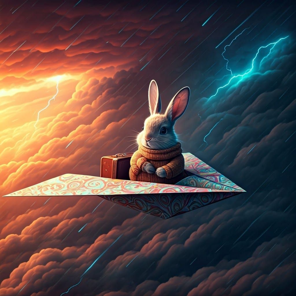 Rabbit's Stormy Flight in Paper Airplane