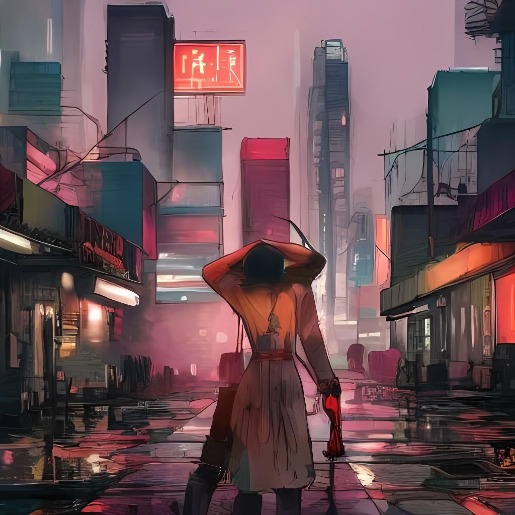 Biopunk Soldier in Polluted City with Pink Tint