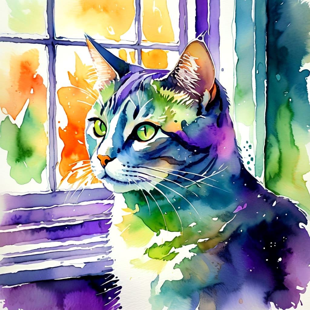 Whimsical Cat in a Window Scene