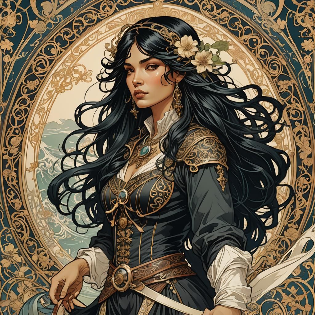 Art Nouveau Pirate Woman Illustration