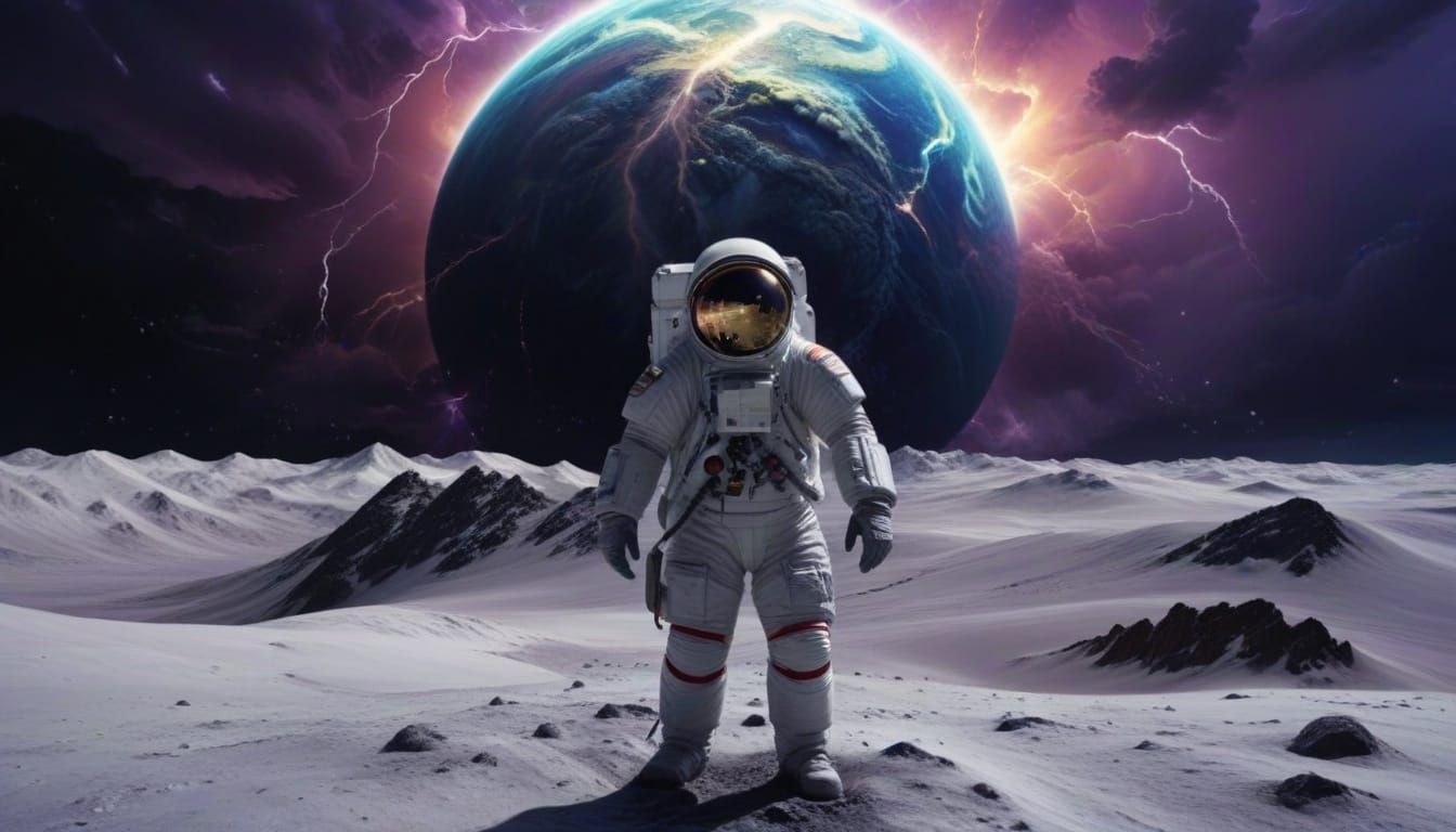 Majestic, Surreal World with Towering Mountains and Deep Oce...