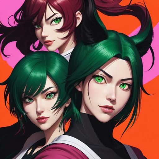 Vibrant Manga Close-Up: Confident Cherry-Haired Lady