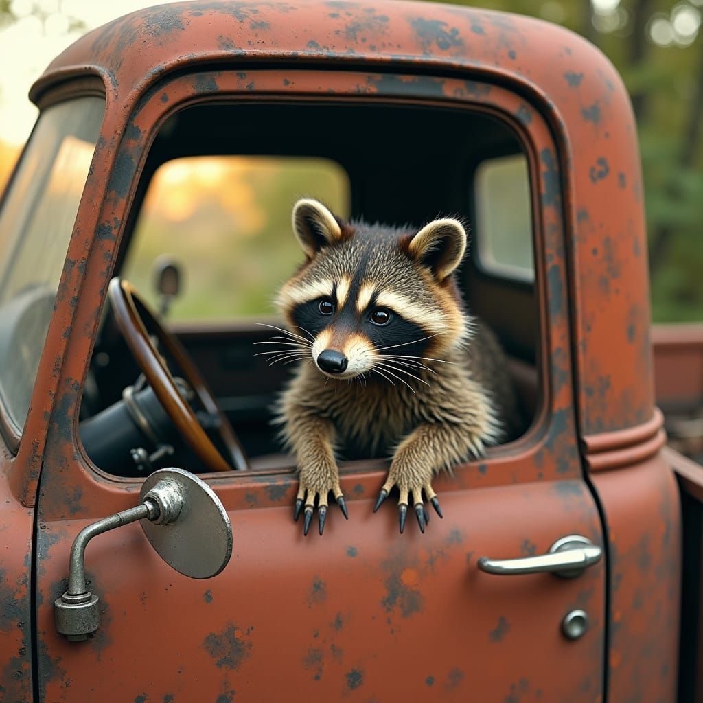 Raccoon's Mischievous Pickup Truck Adventure