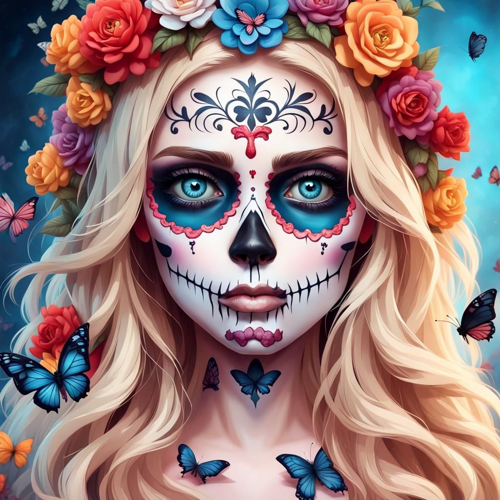 Zombie Girl with Sugar Skull and Flower Crown