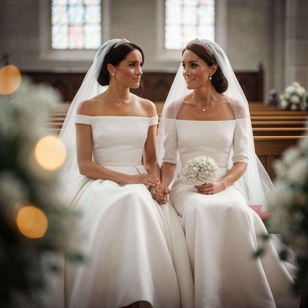 Brides Holding Hands in Church, Soft Focus Photography