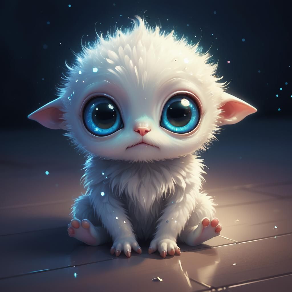 Adorable Fluffy Alien Creature in Neon Lab