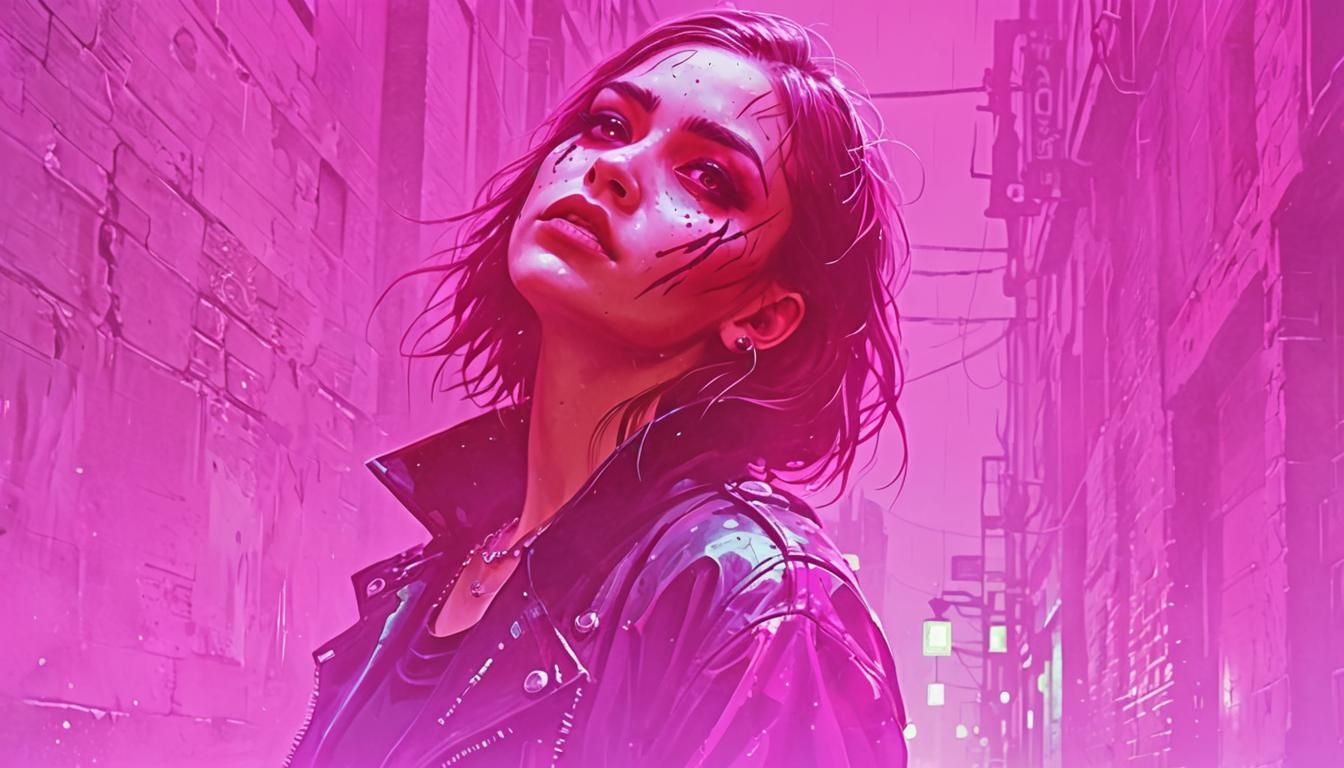 Punk Woman in Gothic Alleyway Digital Painting