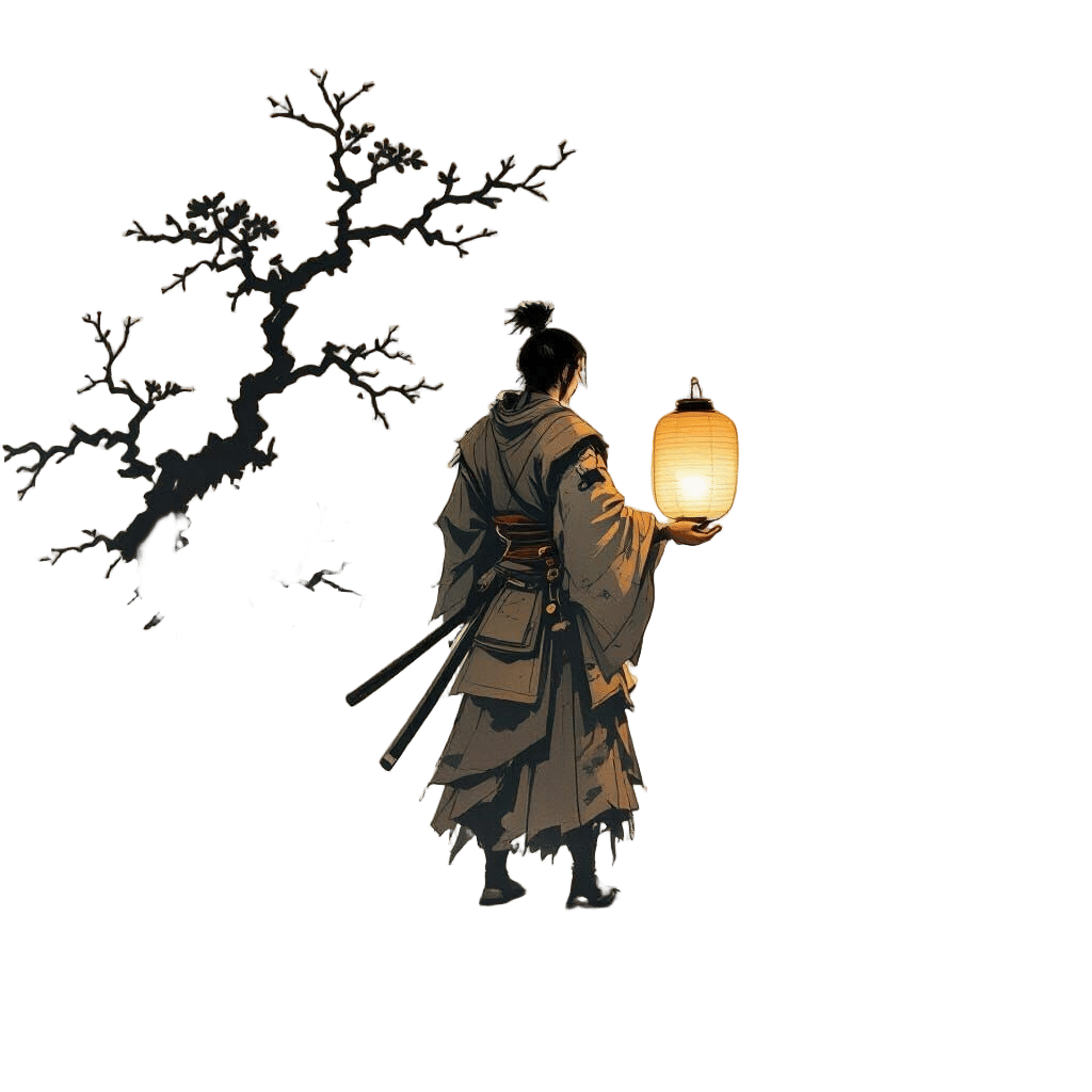Samurai Lantern on Misty Peak: Japanese Art Style