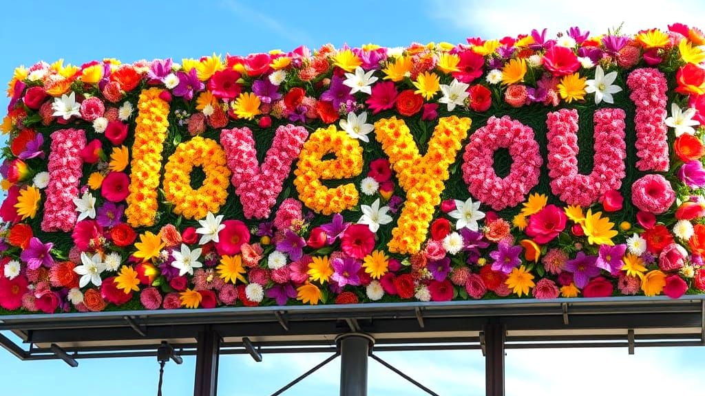 Vibrant Floral Billboard with Loving Message