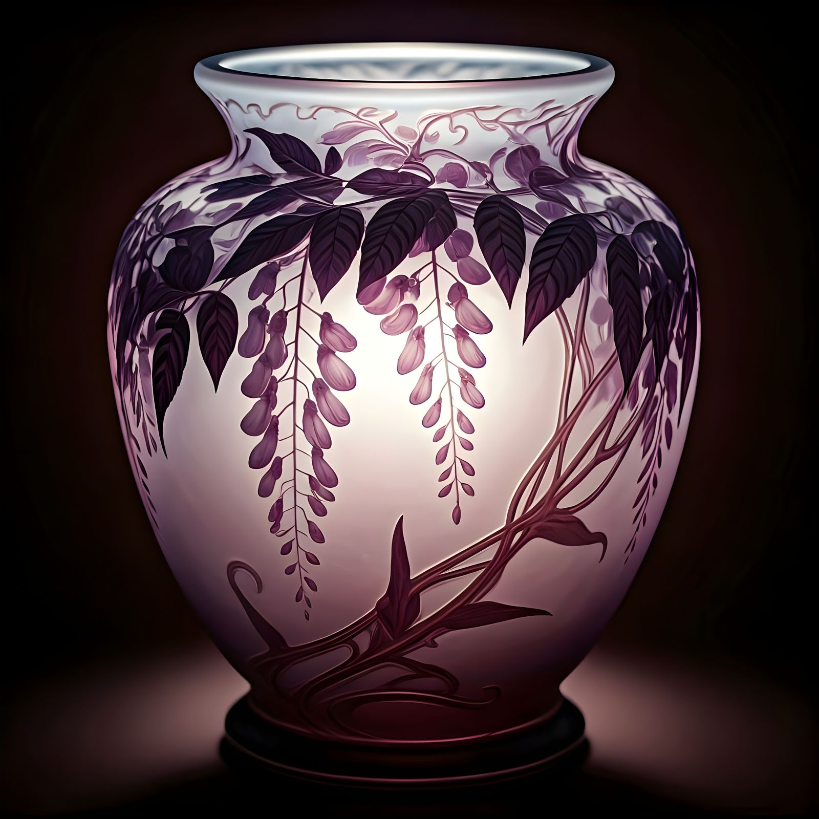 Ethereal Camoe Glass Vase with Wisteria Motif