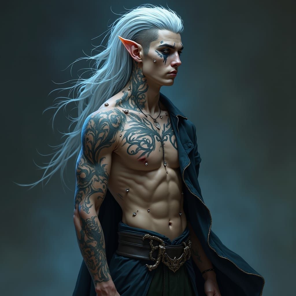 Shadar-Kai Elf with Tattoos and Piercings