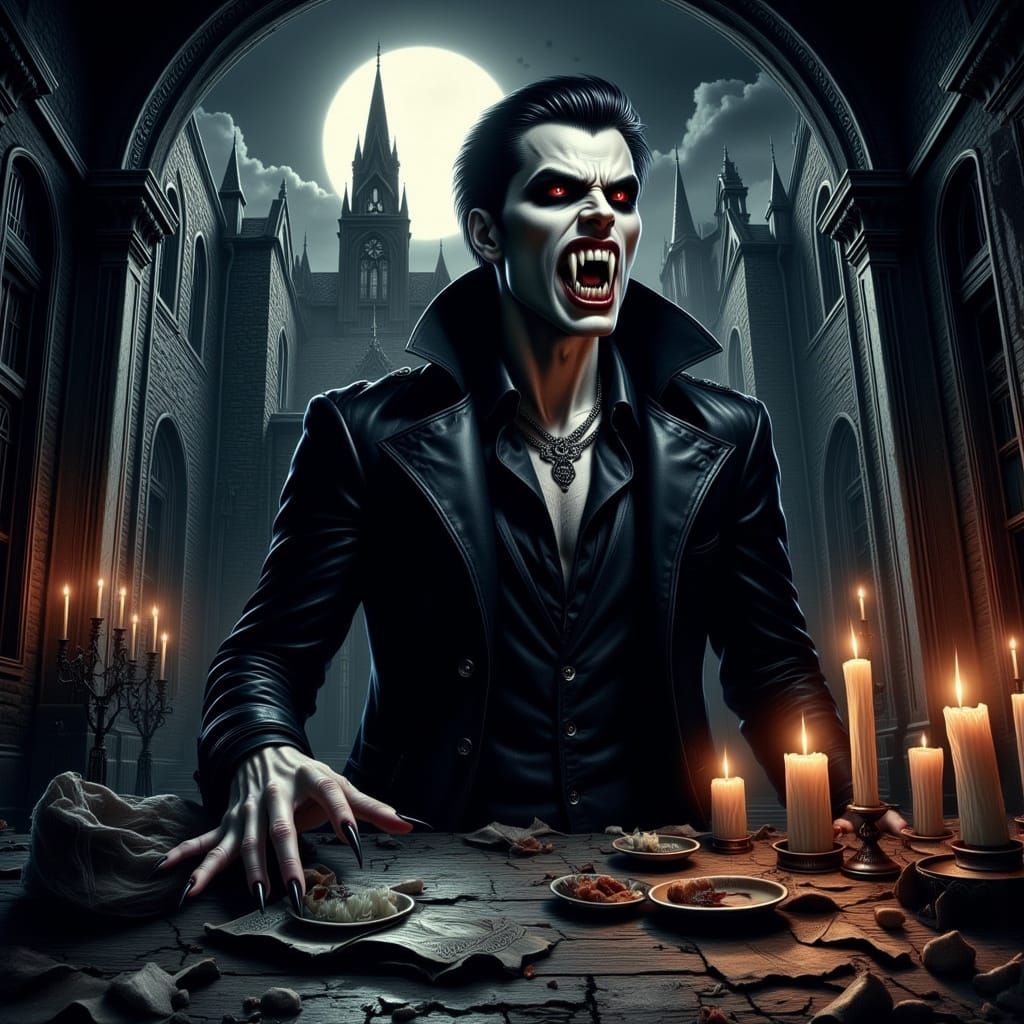 Gothic Vampire Emerging From Castle Shadows