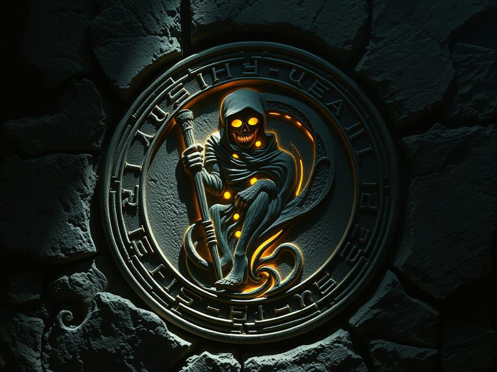 Death Reaper Seal Carved in Stone with Runes