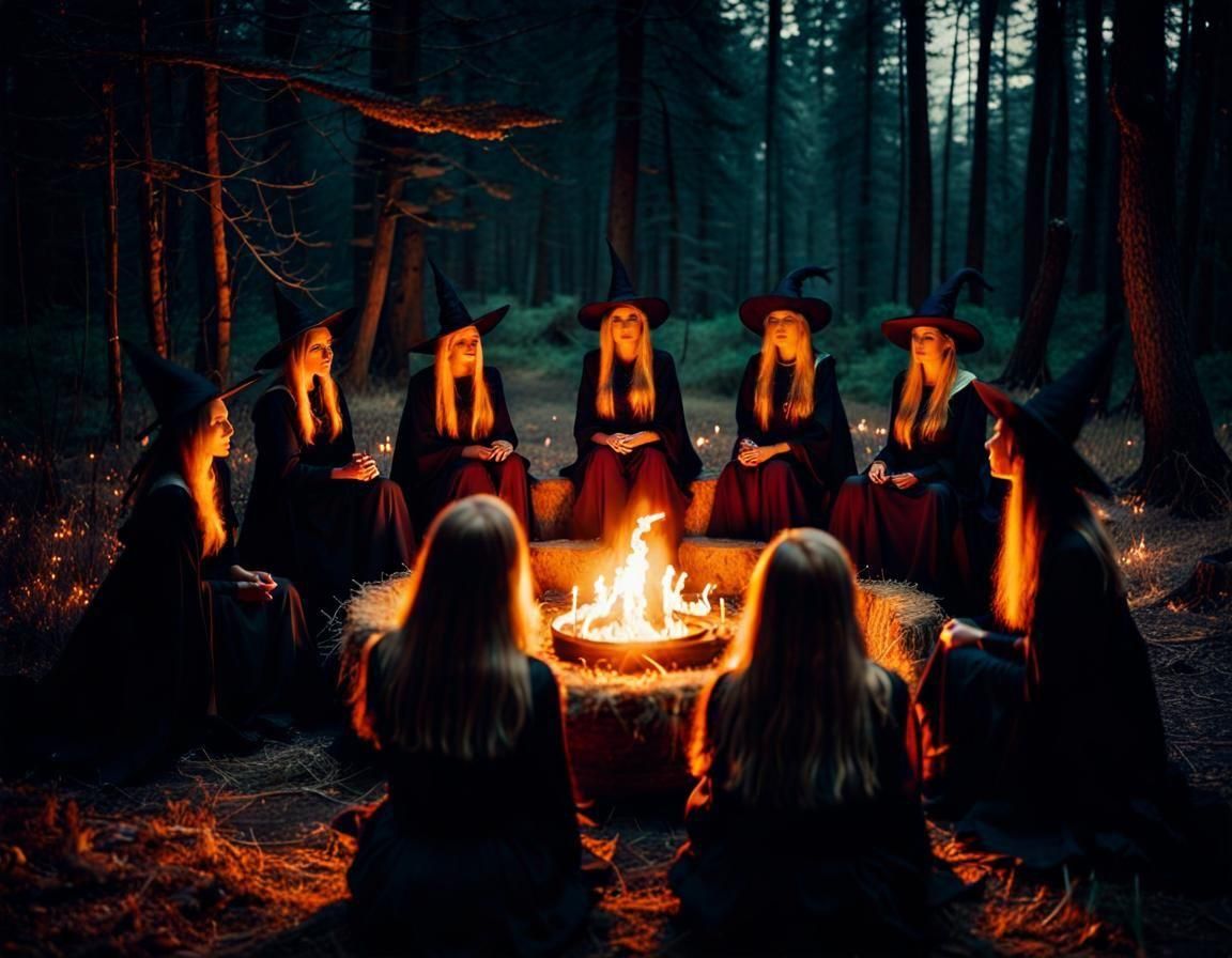 Witch Coven Practicing Magic in a Cinematic Style