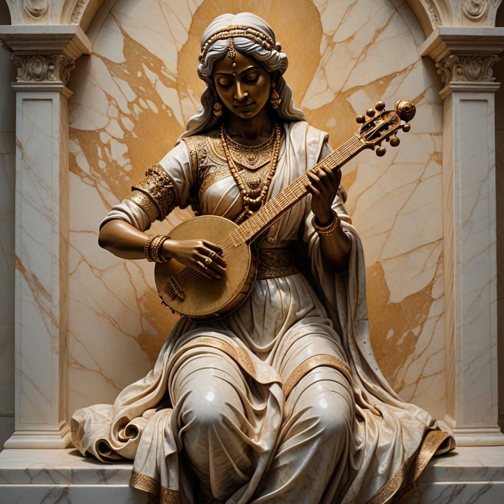 Baroque Marble Sculpture of Indian Musician