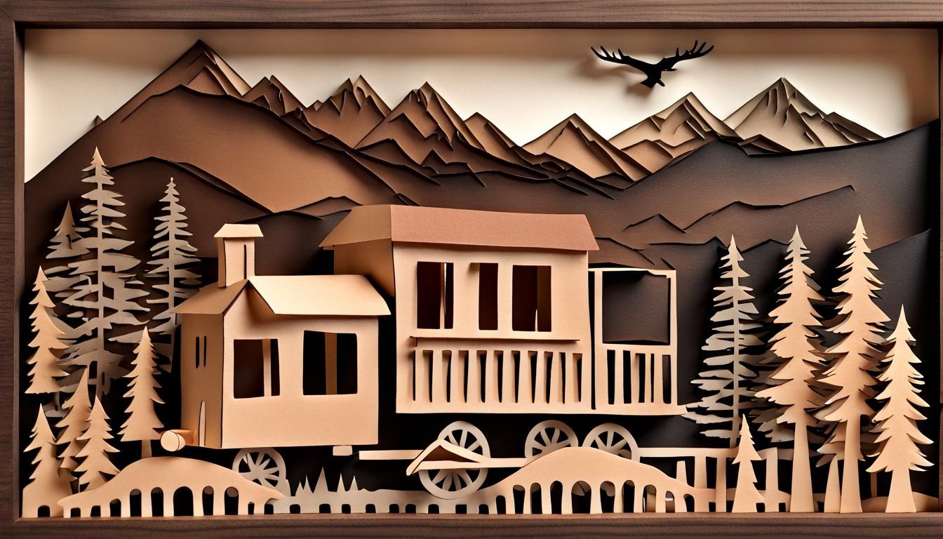 Cabin Silhouette: 3D Paper Art with Carved Wood