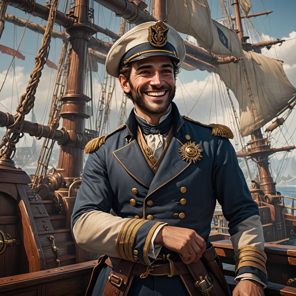 Handsome Ship Captain Portrait in 19th Century Style