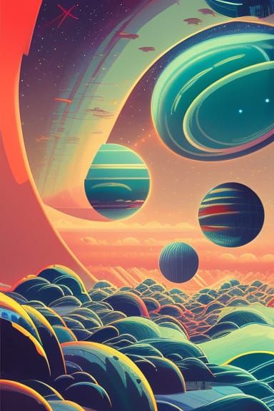 Alien Planet Cosmic Sky in Japanese Art Style