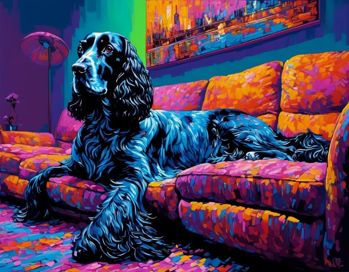 Springer Spaniel's Unconditional Love in Neon Impasto Style