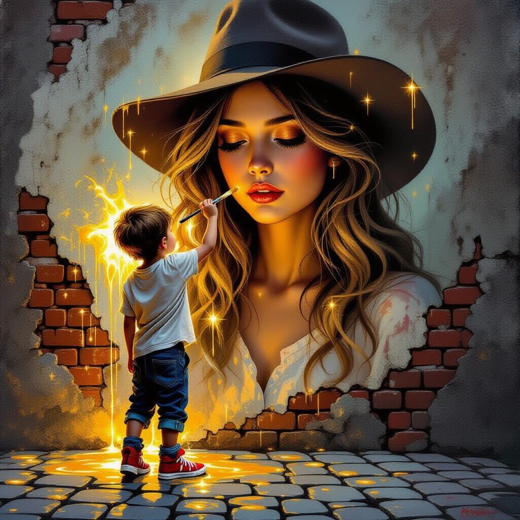 Boy Paints Magical Portrait in Dark Fantasy Style