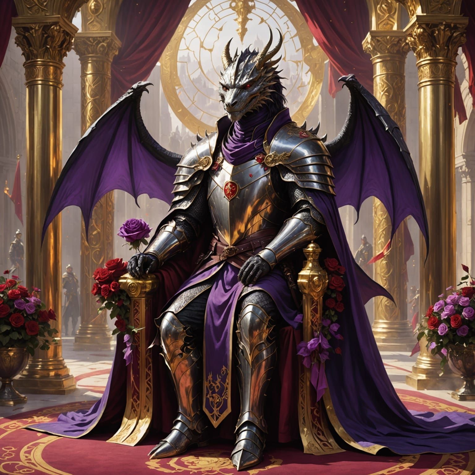 Dragon King in Imperial Robes Sits on Throne
