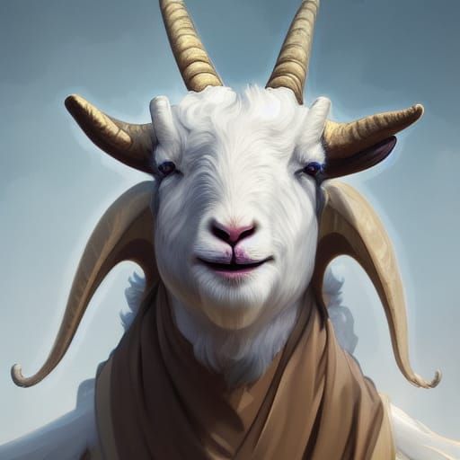 Detailed Portrait of a Fluffy Goat Character