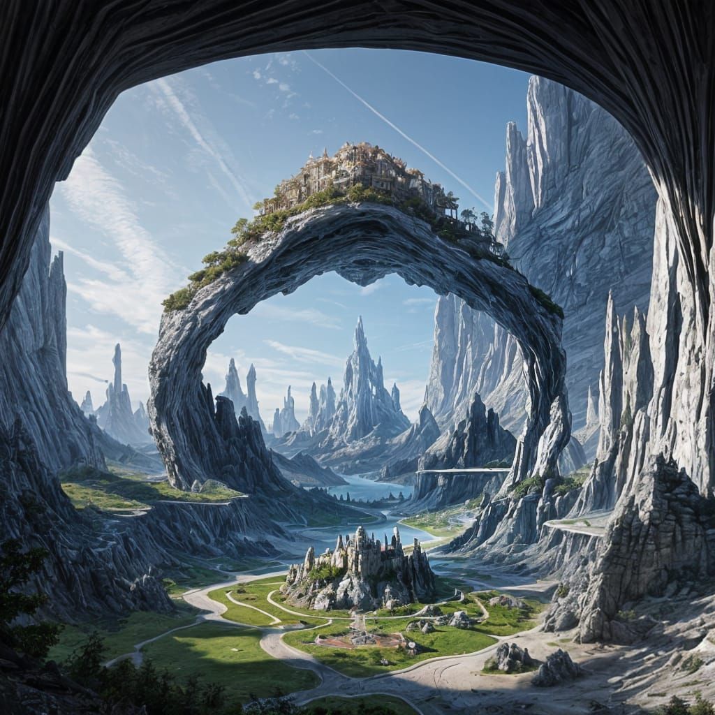 Futuristic Geode Landscape with Intricate Buildings