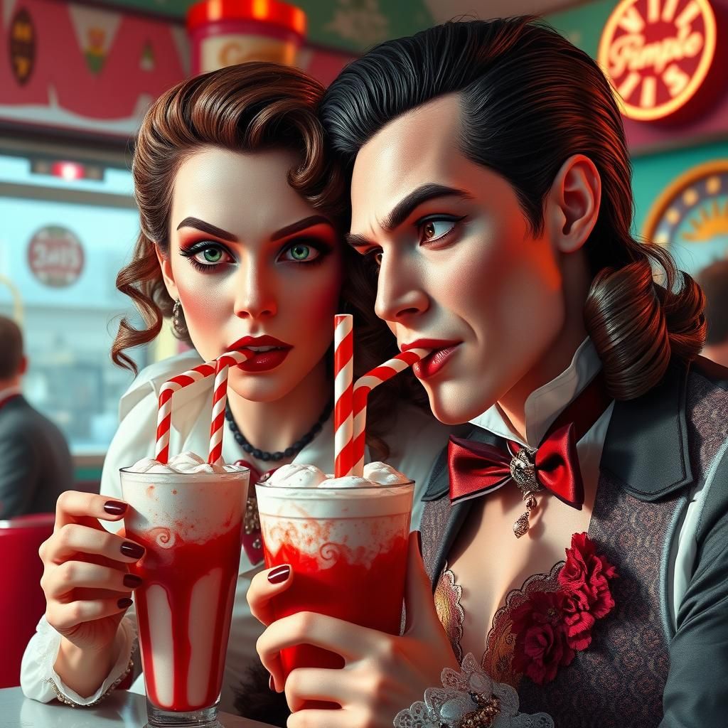 Vampires Sip Blood Floats in 50s Malt Shop