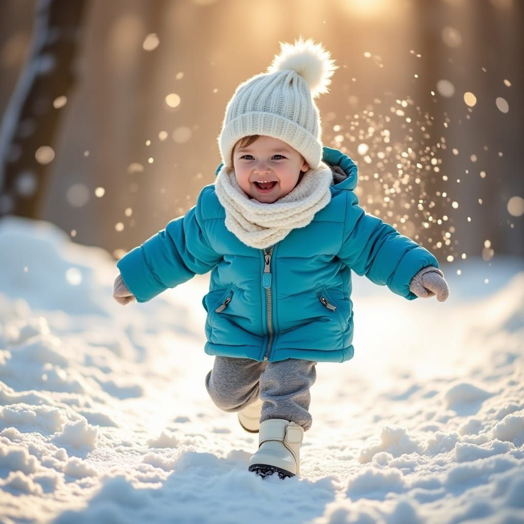 Joyful Toddler Plays in Winter Wonderland