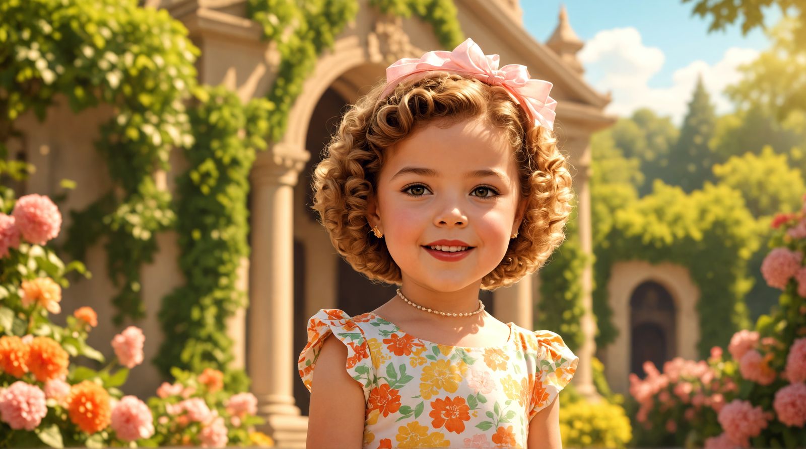 Shirley Temple in Front of a Temple