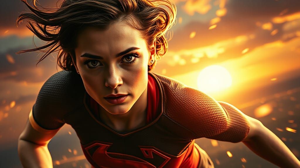 Superhero Breaks Sound Barrier in Stormy Sky