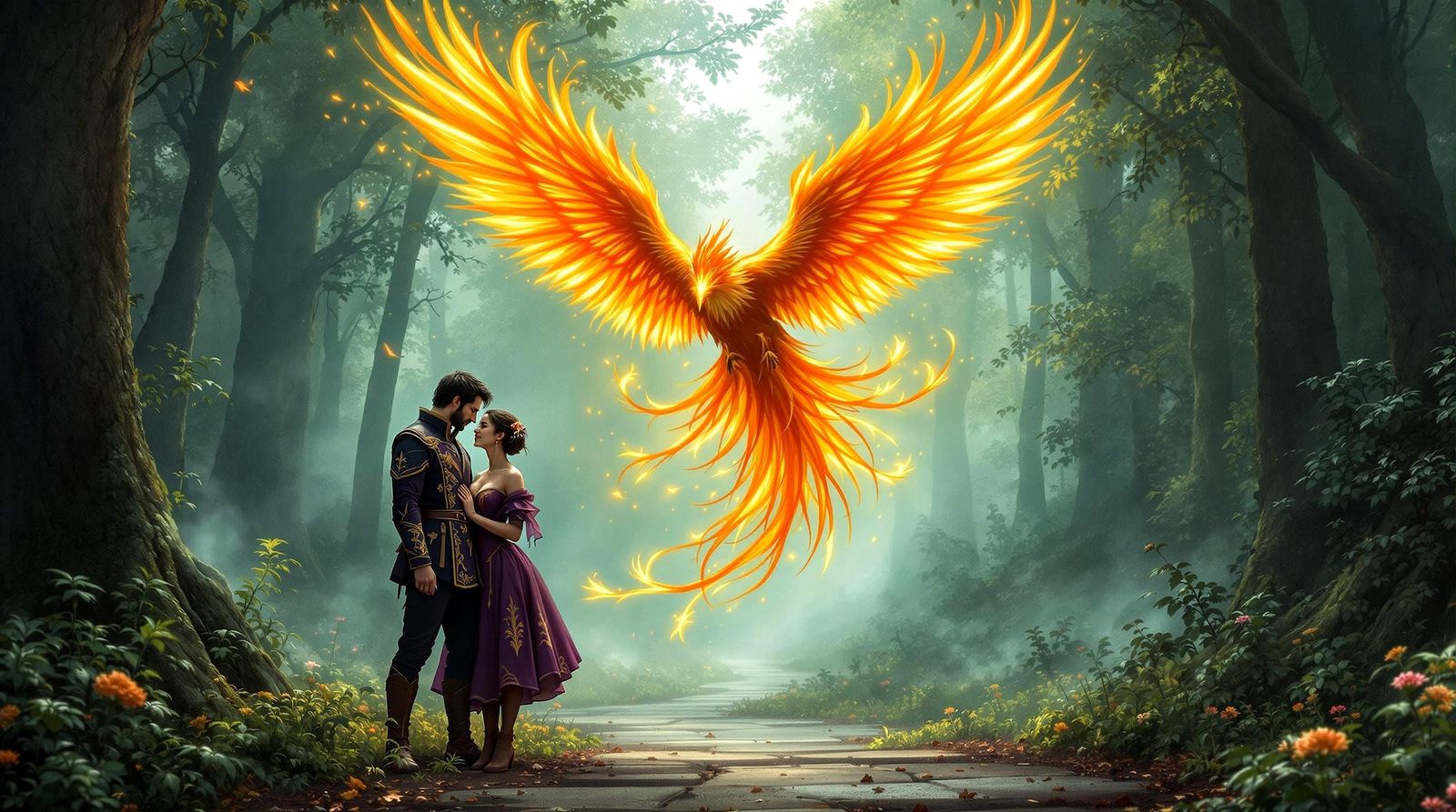 Pheonix Descends Upon Amethyst-Cloaked Lovers in Fantasy Rea...