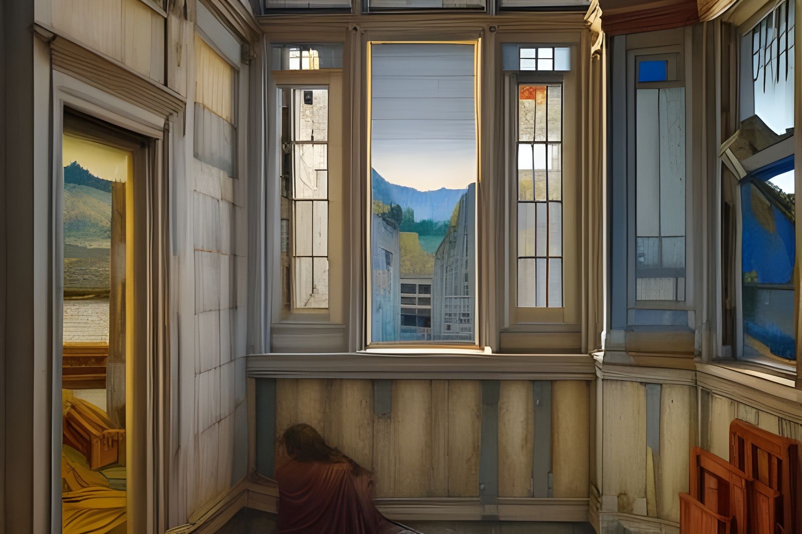 Desolate Street View Through Window with Deep Perspective