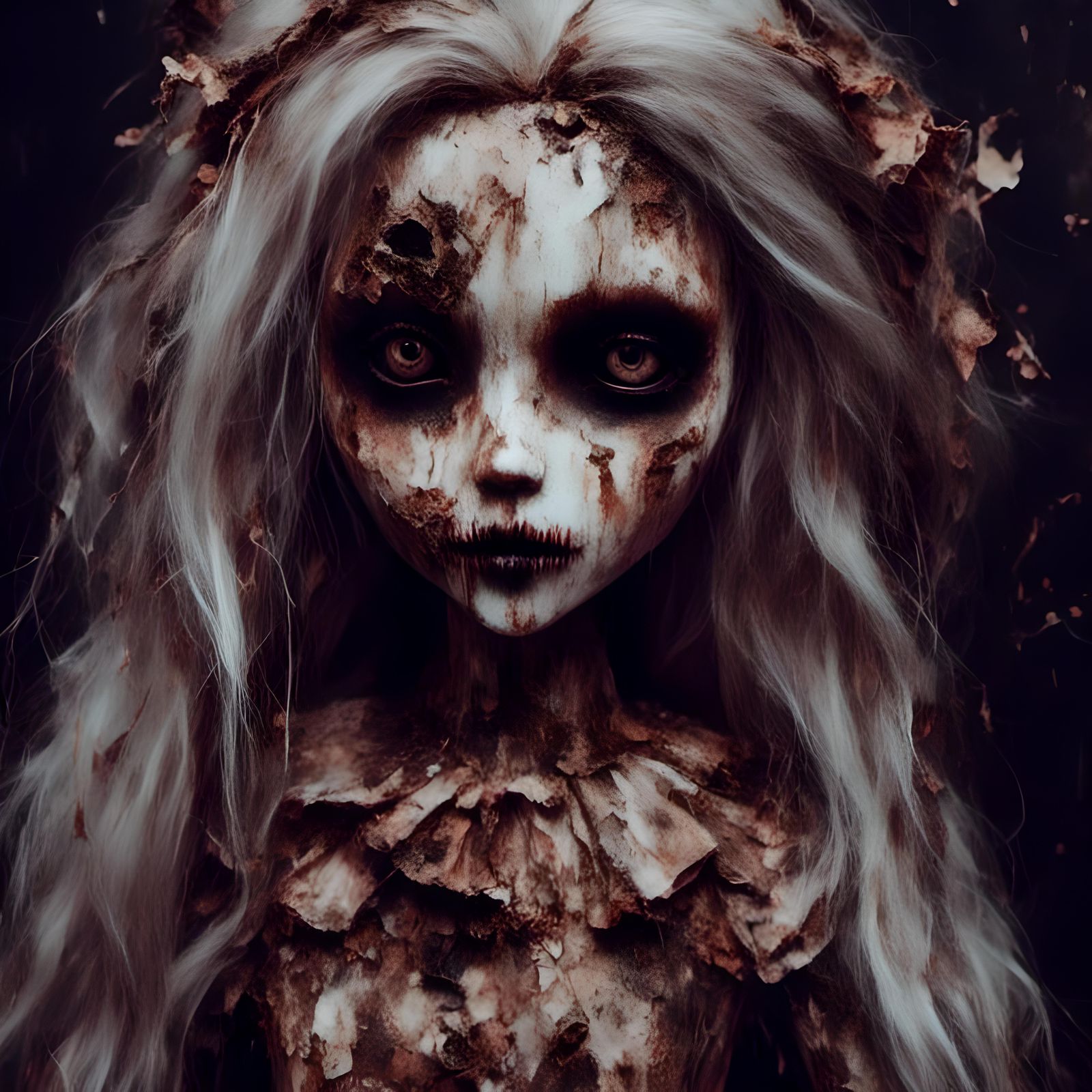 Horror: Broken Porcelain Doll in Macabre Style