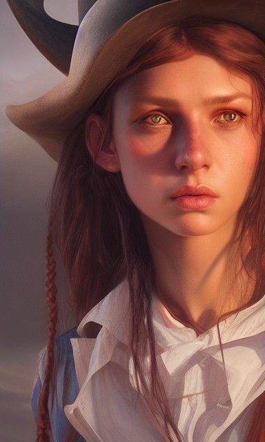 Young Cowgirl Portrait in Hyperrealistic Style