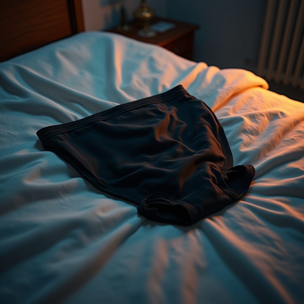 Crumpled Black Panty on White Sheet, Dystopian Style