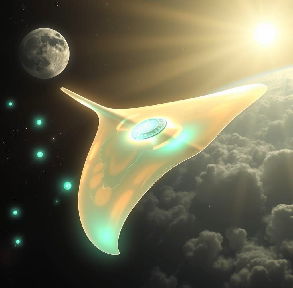 Ethereal Bioluminescent Spaceship in Celestial Setting