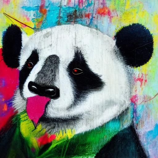 Distressed Surrealist Panda Portrait on Broken TV