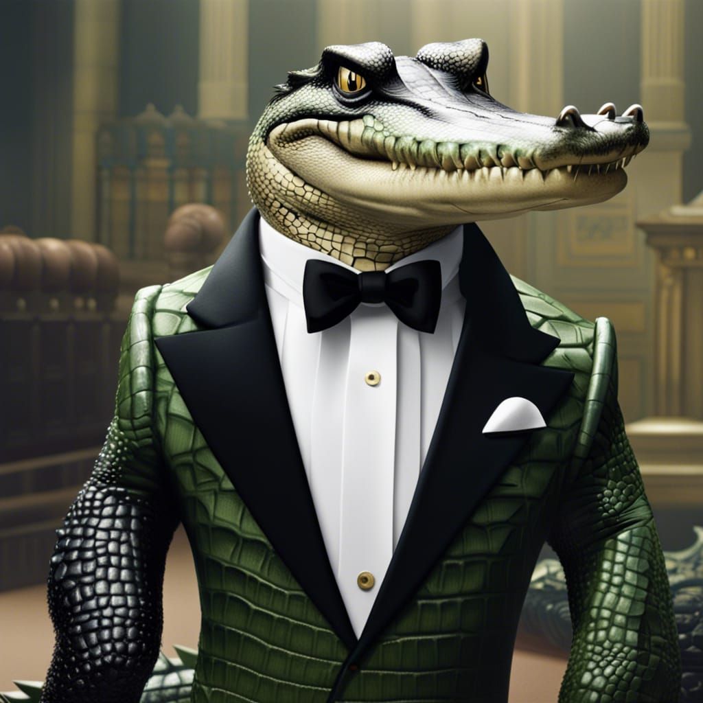 Crocodile in a Tuxedo: Formal Reptile Portrait
