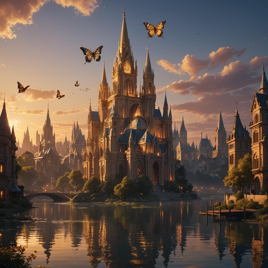 Ornate Fantasy Cityscape at Dusk in Unreal Engine