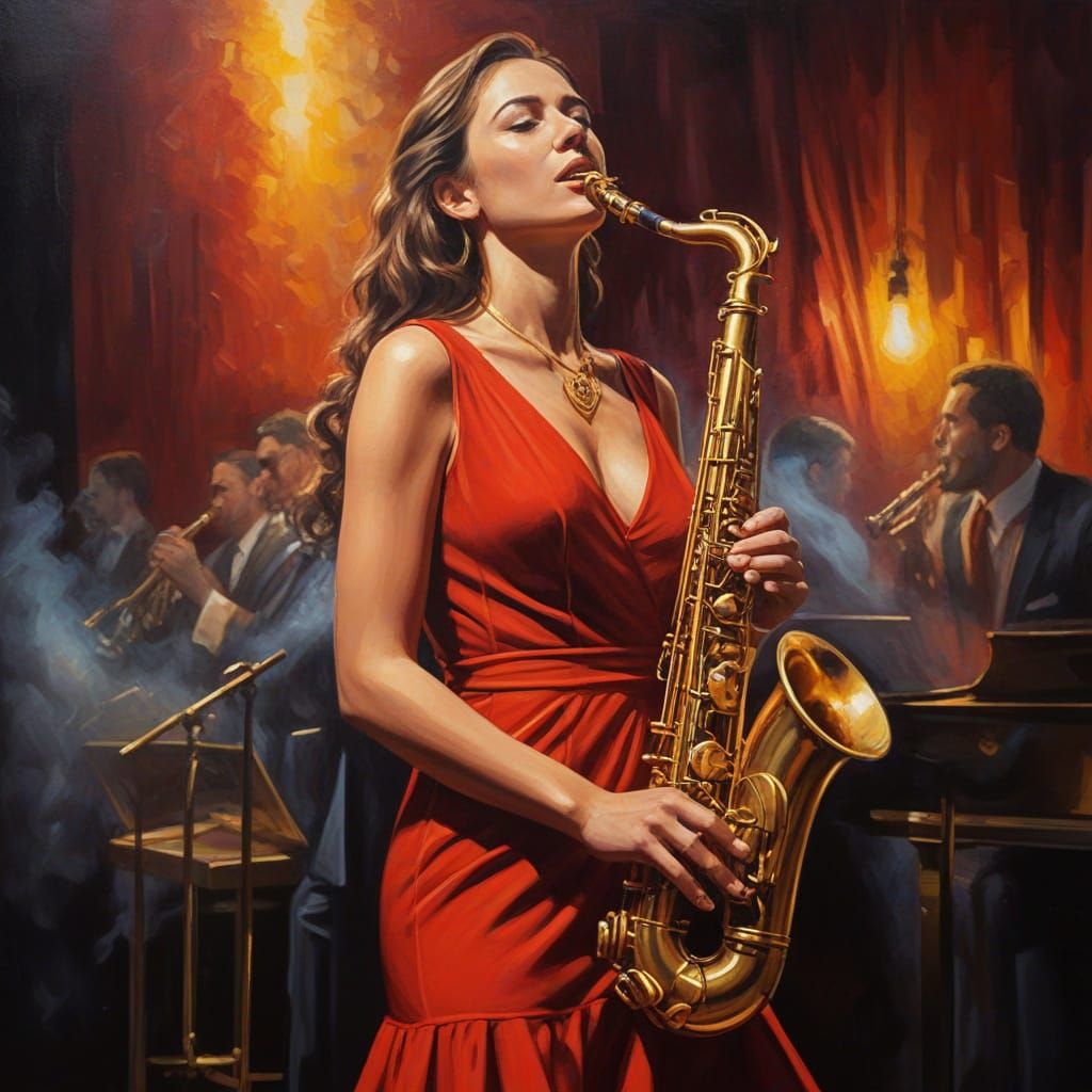 Woman in Red Dress: Expressionist Oil Painting