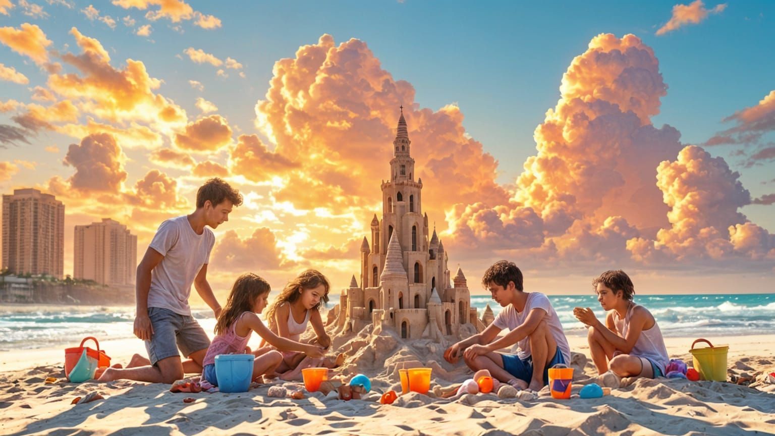 Youthful Summer Fun on the Ocean Shore