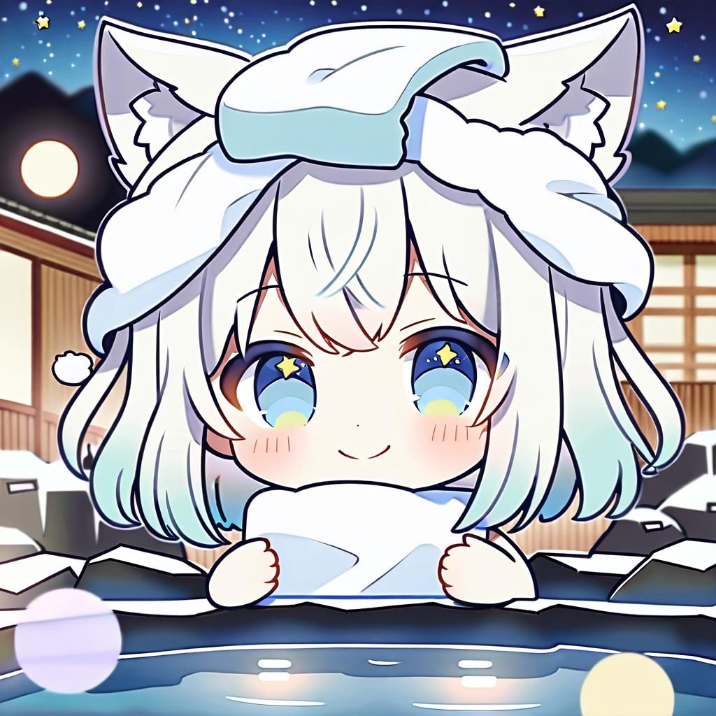 Anime Wolf-Girl Relaxing in Hakone Onsen