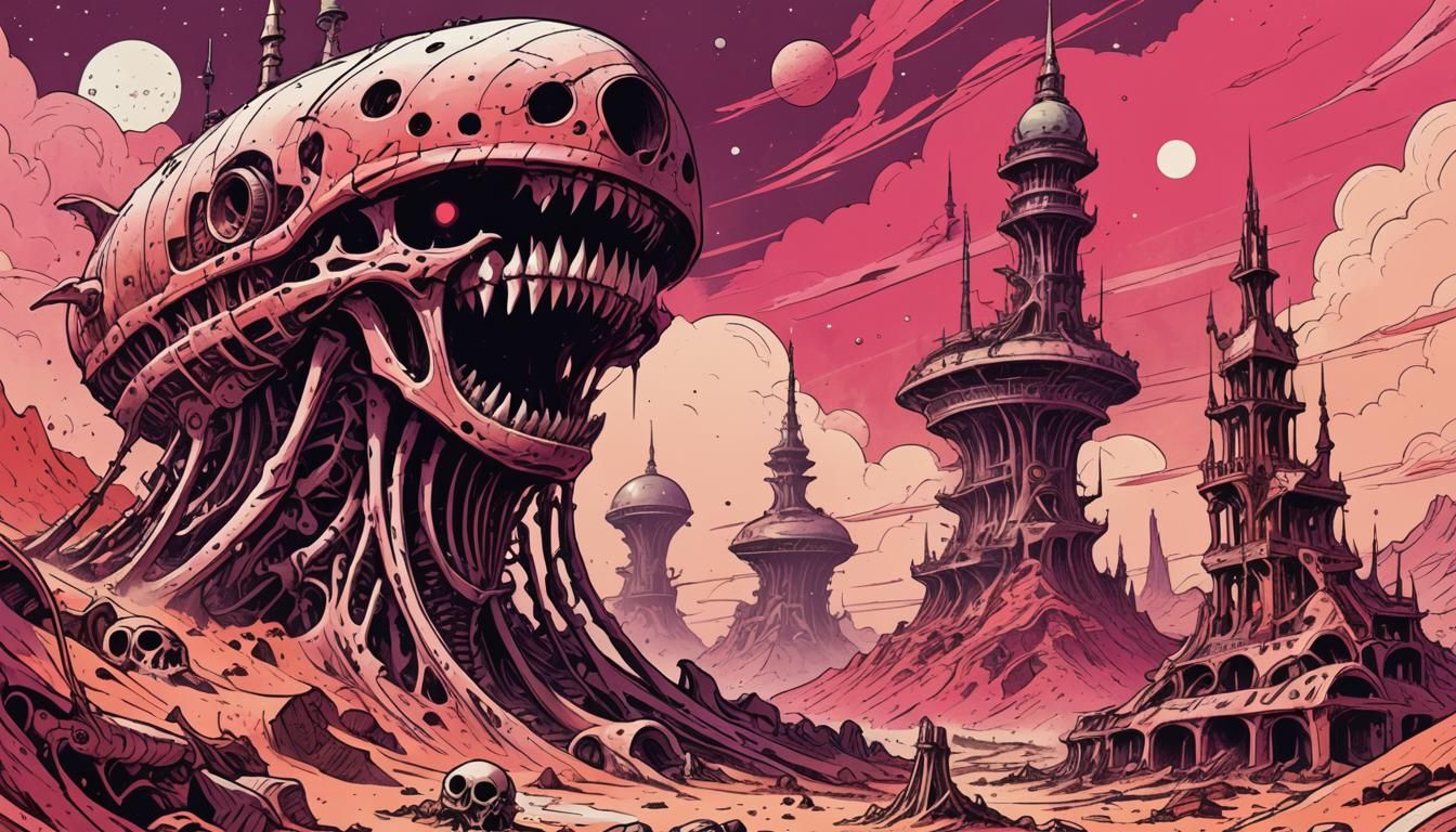 Martian Desert Fish Bones in Comic Book Style