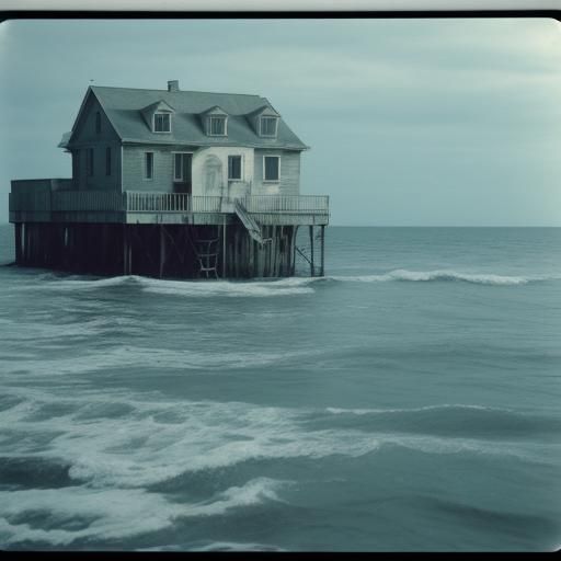 Desolate Ocean House in Old Film Style