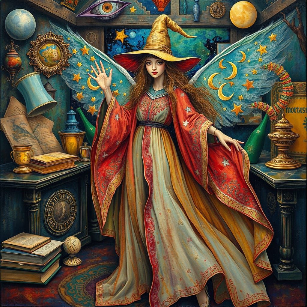 Dreamlike Wizardess in Whimsical, Expressionist Style