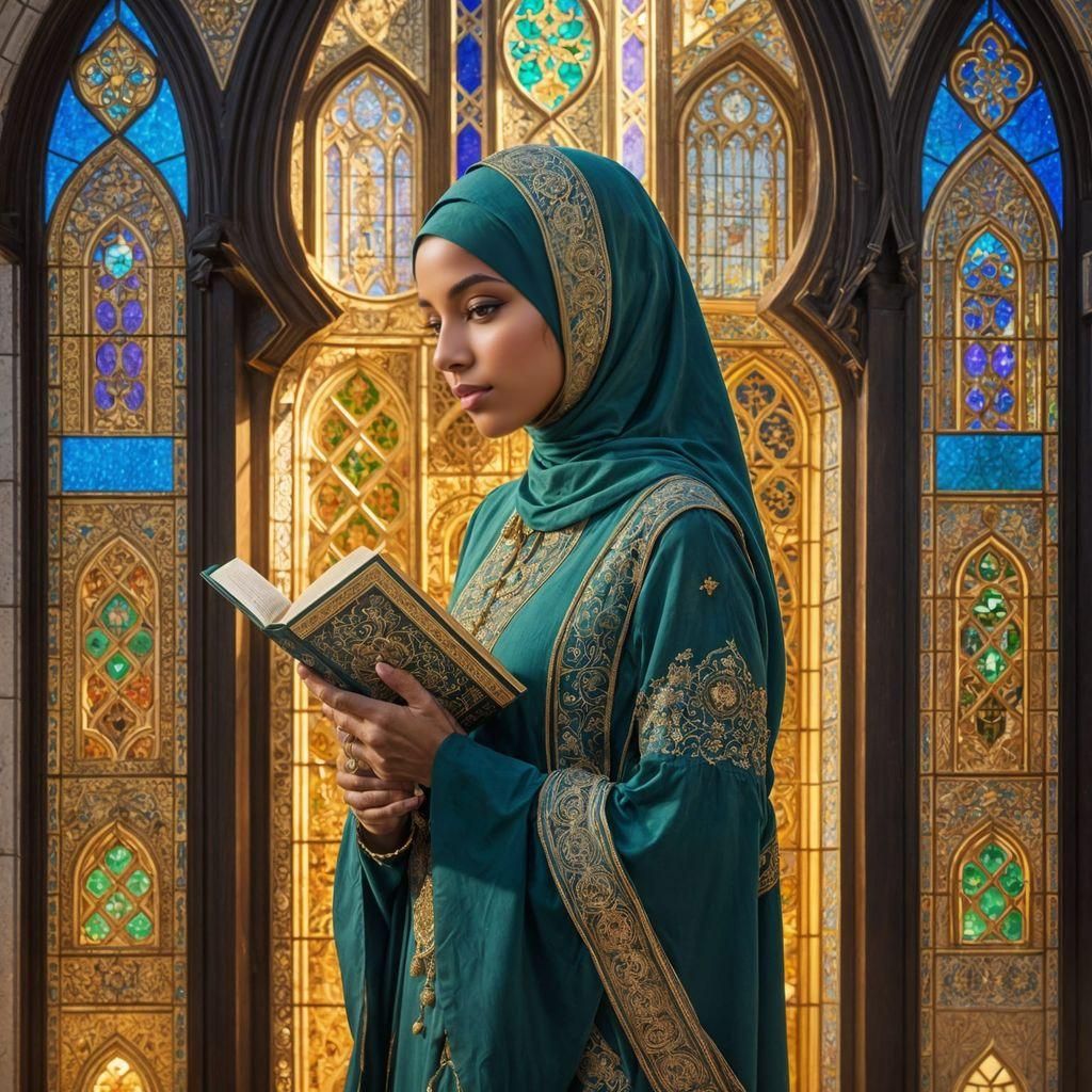 Vaporwave Gothic Portrait of Muslim Woman