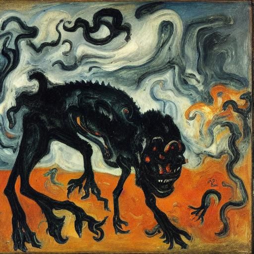 Ethereal Beast Formed from Smoke, Expressionist Painting