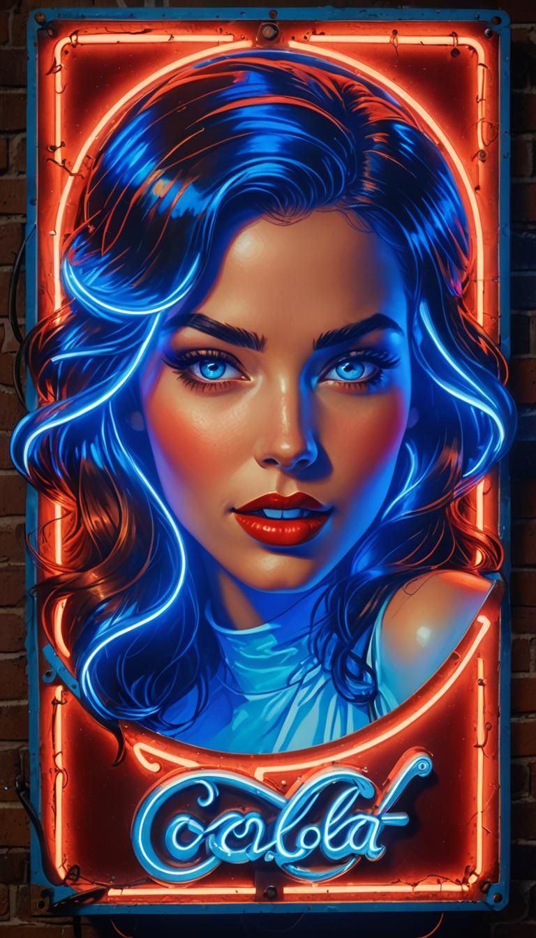 Cola Logo in Neon with Laughing Woman