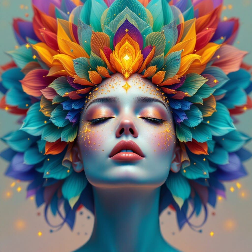 Ethereal Goddess in a Blooming Cosmic Headdress